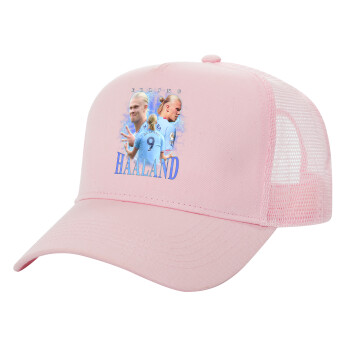 Erling Haaland, Adult Structured Trucker Hat, with Mesh, PINK (100% COTTON, ADULT, UNISEX, ONE SIZE)