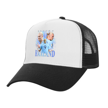 Erling Haaland, Adult Structured Trucker Hat, with Mesh, WHITE/BLACK (100% COTTON, ADULT, UNISEX, ONE SIZE)