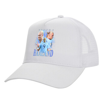 Erling Haaland, Structured Trucker Adult Hat, with Mesh, WHITE (100% COTTON, ADULT, UNISEX, ONE SIZE)