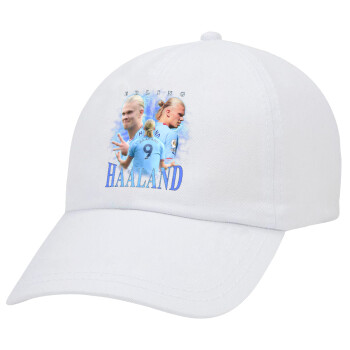 Erling Haaland, Adult Baseball Cap White 5-panel (POLYESTER, ADULT, UNISEX, ONE SIZE)