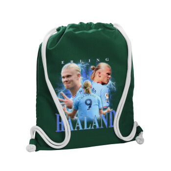 Erling Haaland, Τσάντα πλάτης πουγκί GYMBAG BOTTLE GREEN, με τσέπη (40x48cm) & χονδρά λευκά κορδόνια