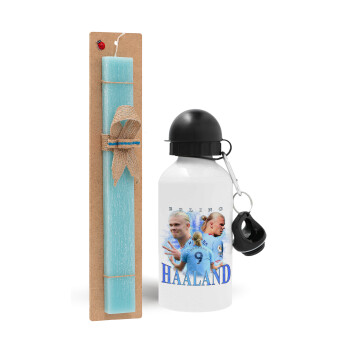 Erling Haaland, Easter Set, metallic aluminum water bottle (500ml) & scented flat candle (30cm) (TURQUOISE)