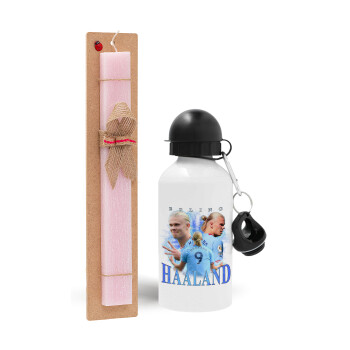 Erling Haaland, Easter Set, metallic aluminum bottle (500ml) & aromatic flat Easter candle (30cm) (PINK)