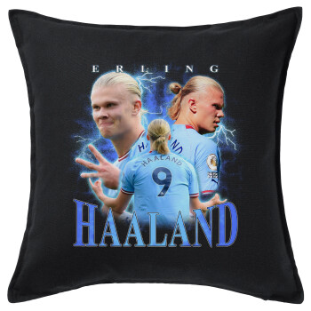 Erling Haaland, Sofa cushion black 50x50cm includes filling