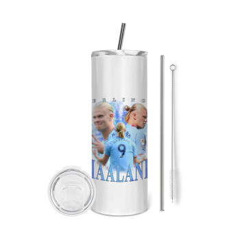 Erling Haaland, Eco friendly stainless steel tumbler 600ml, with metal straw & cleaning brush