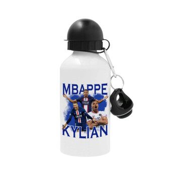Kylian Mbappé, Metal water bottle, White, aluminum 500ml