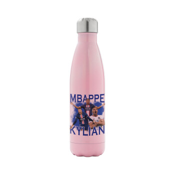 Kylian Mbappé, Metal mug thermos Pink Iridiscent (Stainless steel), double wall, 500ml