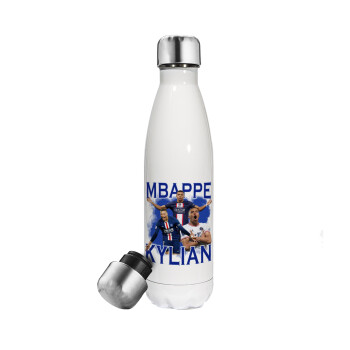 Kylian Mbappé, Metal mug thermos White (Stainless steel), double wall, 500ml