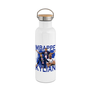 Kylian Mbappé, Stainless steel White with wooden lid (bamboo), double wall, 750ml