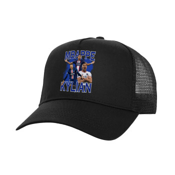 Kylian Mbappé, Structured Trucker Adult Hat, with Mesh, Black (100% COTTON, ADULT, UNISEX, ONE SIZE)