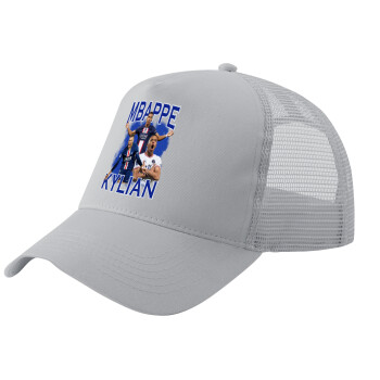 Kylian Mbappé, Adult Structured Trucker Hat, with Mesh, GRAY (100% COTTON, ADULT, UNISEX, ONE SIZE)