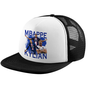 Kylian mbappe, Καπέλο παιδικό Soft Trucker με Δίχτυ ΜΑΥΡΟ/ΛΕΥΚΟ (POLYESTER, ΠΑΙΔΙΚΟ, ONE SIZE)