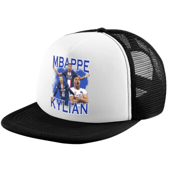 Kylian Mbappé, Adult Soft Trucker Hat with Black/White Mesh (POLYESTER, ADULT, UNISEX, ONE SIZE)