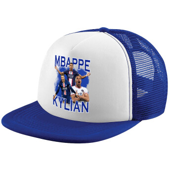 Kylian Mbappé, Adult Soft Trucker Hat with Blue/White Mesh (POLYESTER, ADULT, UNISEX, ONE SIZE)