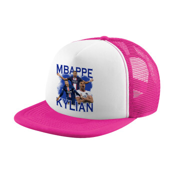 Kylian mbappe, Καπέλο Ενηλίκων Soft Trucker με Δίχτυ Pink/White (POLYESTER, ΕΝΗΛΙΚΩΝ, UNISEX, ONE SIZE)