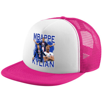 Kylian mbappe, Καπέλο παιδικό Soft Trucker με Δίχτυ ΡΟΖ/ΛΕΥΚΟ (POLYESTER, ΠΑΙΔΙΚΟ, ONE SIZE)