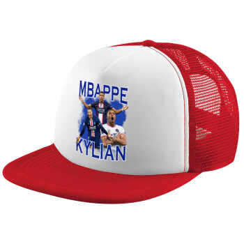 Kylian mbappe, Καπέλο παιδικό Soft Trucker με Δίχτυ ΚΟΚΚΙΝΟ/ΛΕΥΚΟ (POLYESTER, ΠΑΙΔΙΚΟ, ONE SIZE)