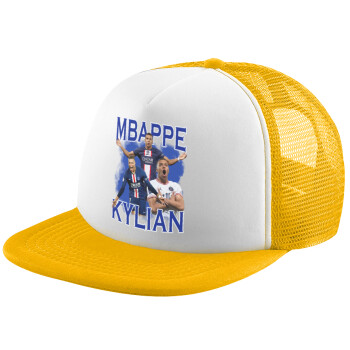 Kylian Mbappé, Adult Soft Trucker Hat with Yellow/White Mesh (POLYESTER, ADULT, UNISEX, ONE SIZE)