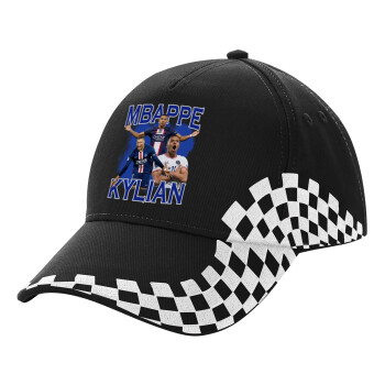 Kylian Mbappé, Adult Ultimate BLACK RACING Cap, (100% COTTON DRILL, ADULT, UNISEX, ONE SIZE)