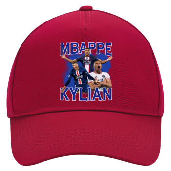 Kylian Mbappé, Adult Ultimate Hat RED, (100% COTTON DRILL, ADULT, UNISEX, ONE SIZE)