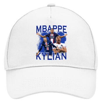 Kylian Mbappé, Adult Baseball Cap, Drill, White (100% COTTON, ADULT, UNISEX, ONE SIZE)