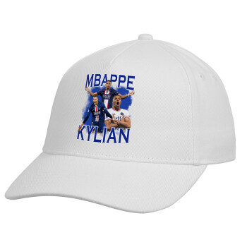 Kylian mbappe, Καπέλο παιδικό Baseball, Drill, Λευκό (100% ΒΑΜΒΑΚΕΡΟ, ΠΑΙΔΙΚΟ, UNISEX, ONE SIZE)