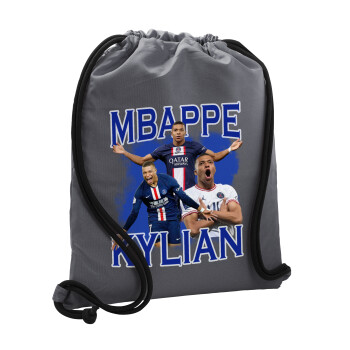 Kylian mbappe, Τσάντα πλάτης πουγκί GYMBAG ΓΚΡΙ, με τσέπη (40x48cm) & χονδρά κορδόνια