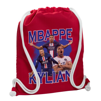 Kylian Mbappé, Τσάντα πλάτης πουγκί GYMBAG Κόκκινη, με τσέπη (40x48cm) & χονδρά κορδόνια