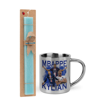 Kylian Mbappé, Πασχαλινό Σετ, μεταλλική κούπα θερμό (300ml) & πασχαλινή λαμπάδα αρωματική πλακέ (30cm) (ΤΙΡΚΟΥΑΖ)