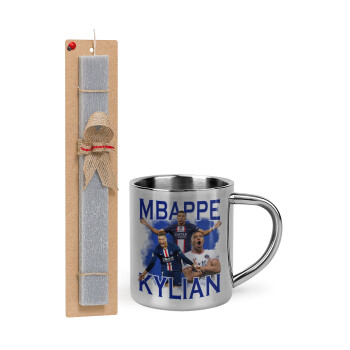 Kylian Mbappé, Πασχαλινό Σετ, μεταλλική κούπα θερμό (300ml) & πασχαλινή λαμπάδα αρωματική πλακέ (30cm) (ΓΚΡΙ)