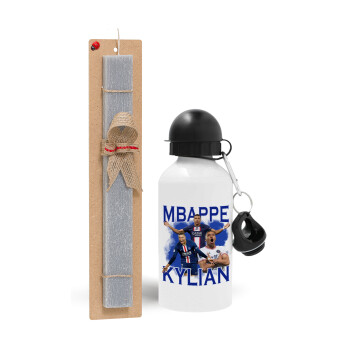 Kylian Mbappé, Πασχαλινό Σετ, παγούρι μεταλλικό  αλουμινίου (500ml) & πασχαλινή λαμπάδα αρωματική πλακέ (30cm) (ΓΚΡΙ)