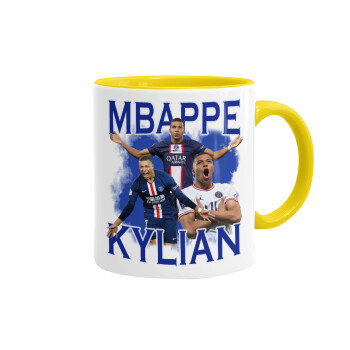 Kylian mbappe, Κούπα χρωματιστή κίτρινη, κεραμική, 330ml