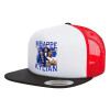 Adult Foam Flat Snapback with Mesh Black-White-Red (POLYESTER, ADULT, UNISEX, ONE SIZE)