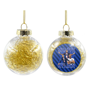 Kylian Mbappé, Transparent Christmas tree ball ornament with gold filling 8cm