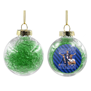 Kylian Mbappé, Transparent Christmas tree ball ornament with green filling 8cm