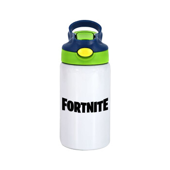 Fortnite landscape, Children's hot water bottle, stainless steel, with safety straw, green, blue (350ml)