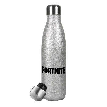 Fortnite landscape, Μεταλλικό παγούρι θερμός Glitter Aσημένιο (Stainless steel), διπλού τοιχώματος, 500ml