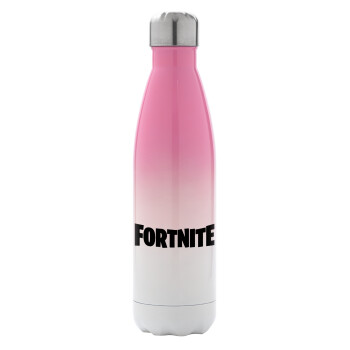 Fortnite landscape, Metal mug thermos Pink/White (Stainless steel), double wall, 500ml
