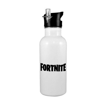 Fortnite landscape, White water bottle with straw, stainless steel 600ml