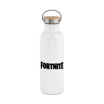 Fortnite landscape, Stainless steel White with wooden lid (bamboo), double wall, 750ml
