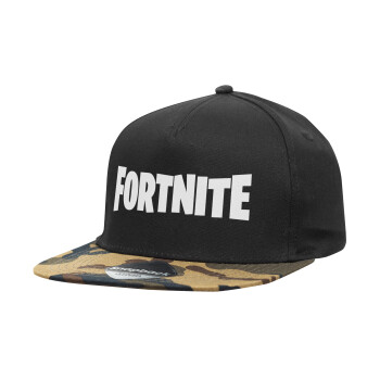 Fortnite landscape, Adult Flat Snapback Hat Black/Camouflage, (100% COTTON TWILL, ADULT, UNISEX, ONE SIZE)