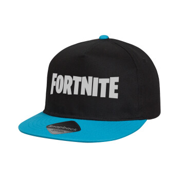 Fortnite landscape, Καπέλο παιδικό Flat Snapback, Μαύρο/Μπλε (100% ΒΑΜΒΑΚΕΡΟ, ΠΑΙΔΙΚΟ, UNISEX, ONE SIZE)