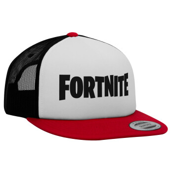 Fortnite landscape, Adult Foam Flat Snapback with Mesh Red-White-Black (POLYESTER, ADULT, UNISEX, ONE SIZE)