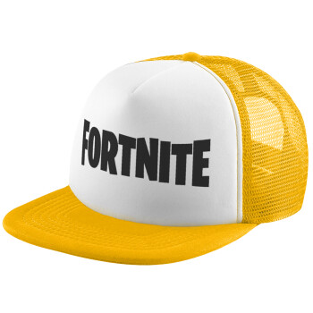 Fortnite landscape, Adult Soft Trucker Hat with Yellow/White Mesh (POLYESTER, ADULT, UNISEX, ONE SIZE)