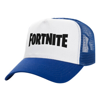 Fortnite landscape, Adult Structured Trucker Hat, with Mesh, WHITE/BLUE (100% COTTON, ADULT, UNISEX, ONE SIZE)