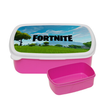 Fortnite landscape, ΡΟΖ παιδικό δοχείο φαγητού (lunchbox) πλαστικό (BPA-FREE) Lunch Βox M18 x Π13 x Υ6cm