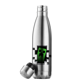 Minecraft creeper, Μεταλλικό παγούρι θερμός Inox (Stainless steel), διπλού τοιχώματος, 500ml