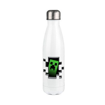 Minecraft creeper, Metal mug thermos White (Stainless steel), double wall, 500ml