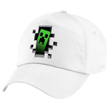 Minecraft creeper, Καπέλο παιδικό Baseball, 100% Βαμβακερό Twill, Λευκό (ΒΑΜΒΑΚΕΡΟ, ΠΑΙΔΙΚΟ, UNISEX, ONE SIZE)