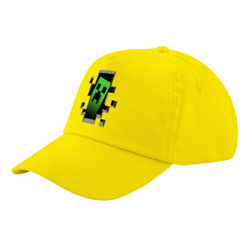 Minecraft creeper, Child's Baseball Cap, 100% Cotton Twill, Yellow (COTTON, CHILD, UNISEX, ONE SIZE)